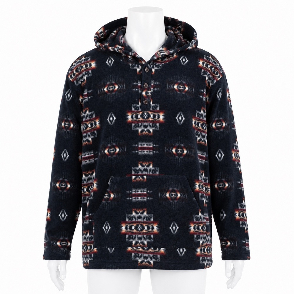 Thread Wave Aztec Fleece Baja Hoodie Pullover Men L Southwestern Kangaroo Pocket